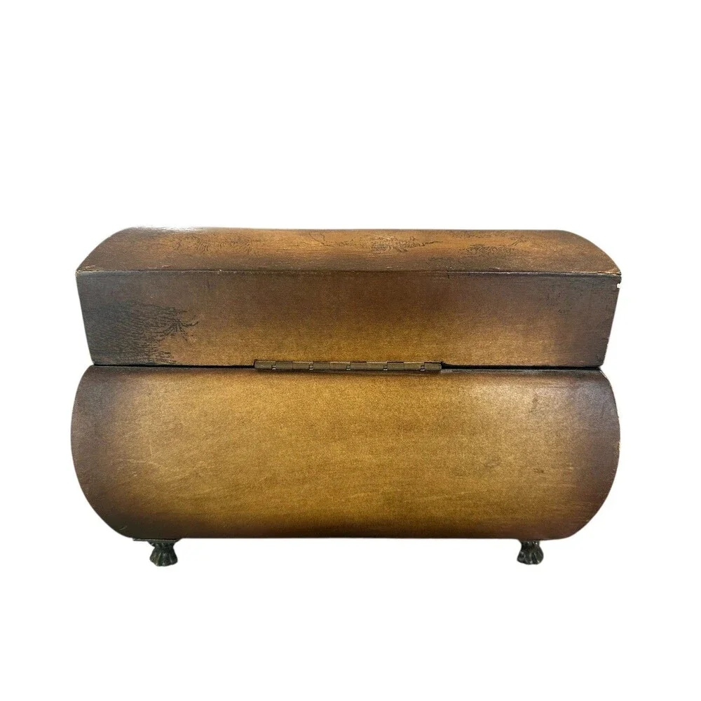 Vintage Wooden Jewelry Box Trinket Box Footed Keepsake Storage Velvet Lined